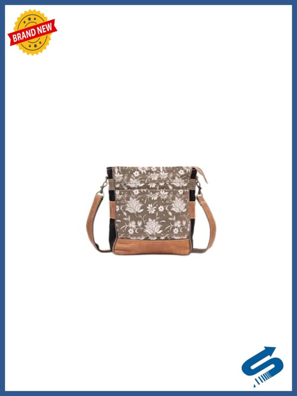 Canvas & Leather Shoulder Bag, Adjustable Crossbody Bag for Women